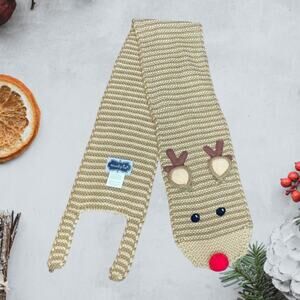 Mud Pie Reindeer Knit Scarf Brown Red Toddler Girls 3T+ Christmas Winter Holiday